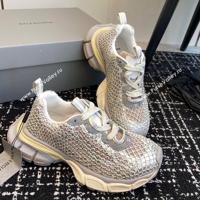 Balenciaga 3XL Fishnet Sneakers in Strass Mesh Silver 2025 0219 (KL-250219078)