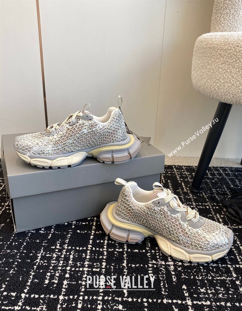 Balenciaga 3XL Fishnet Sneakers in Strass Mesh Silver 2025 0219 (KL-250219078)