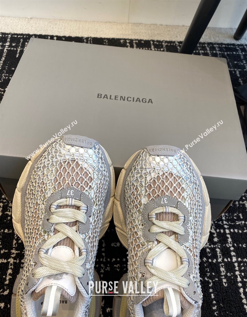 Balenciaga 3XL Fishnet Sneakers in Strass Mesh Silver 2025 0219 (KL-250219078)