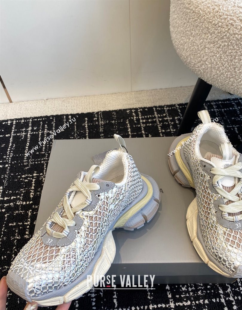 Balenciaga 3XL Fishnet Sneakers in Strass Mesh Silver 2025 0219 (KL-250219078)