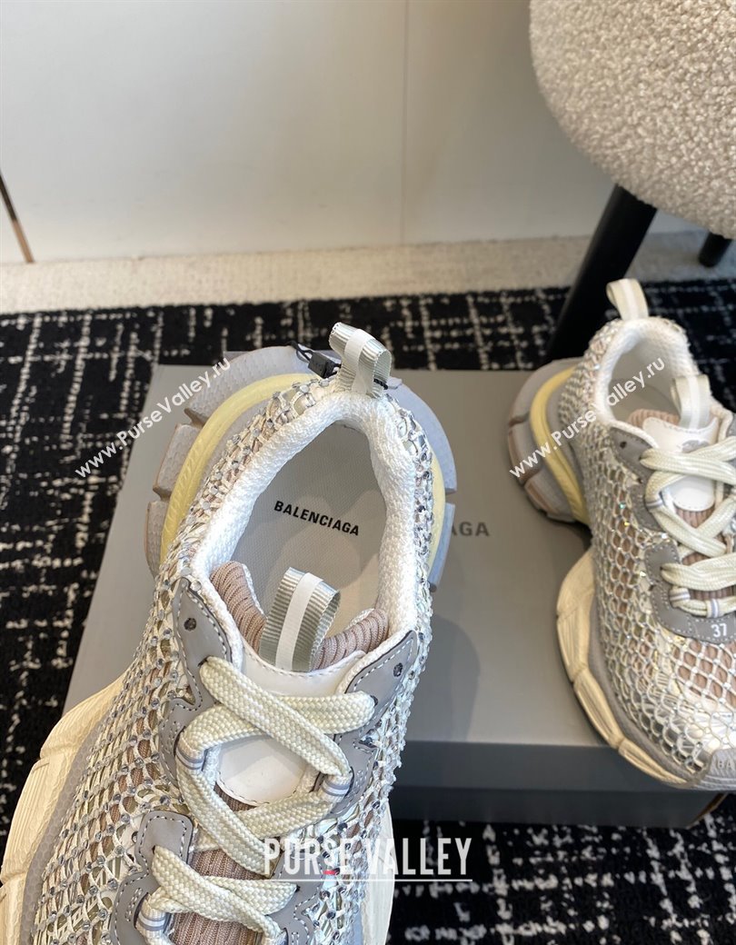 Balenciaga 3XL Fishnet Sneakers in Strass Mesh Silver 2025 0219 (KL-250219078)