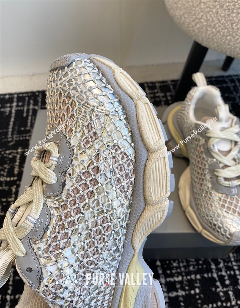 Balenciaga 3XL Fishnet Sneakers in Strass Mesh Silver 2025 0219 (KL-250219078)