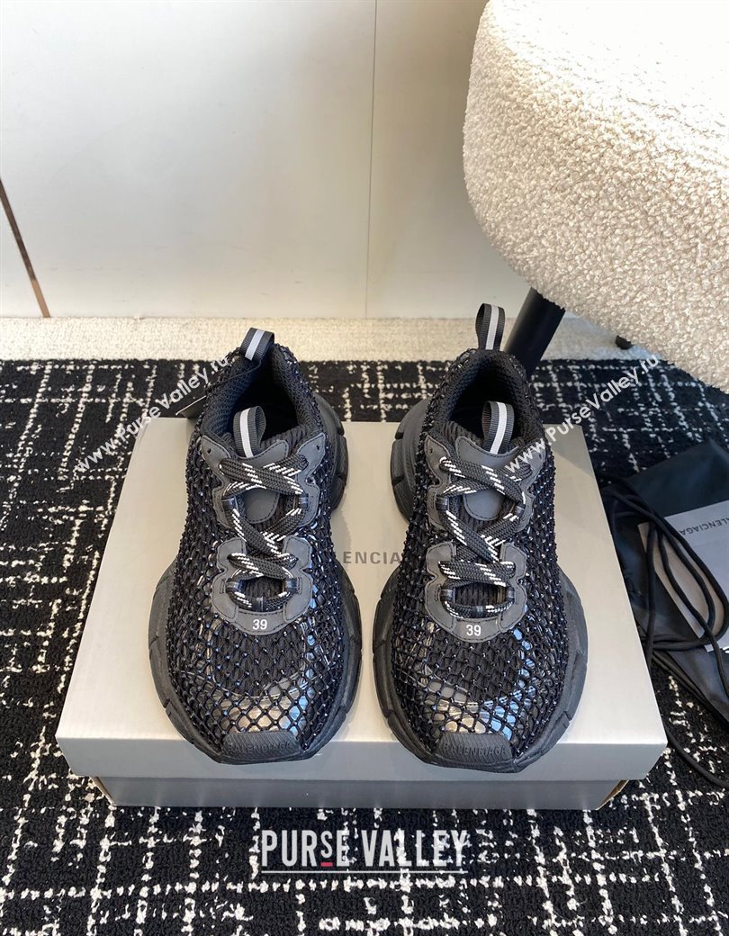 Balenciaga 3XL Fishnet Sneakers in Strass Mesh Black 2025 0219 (KL-250219076)