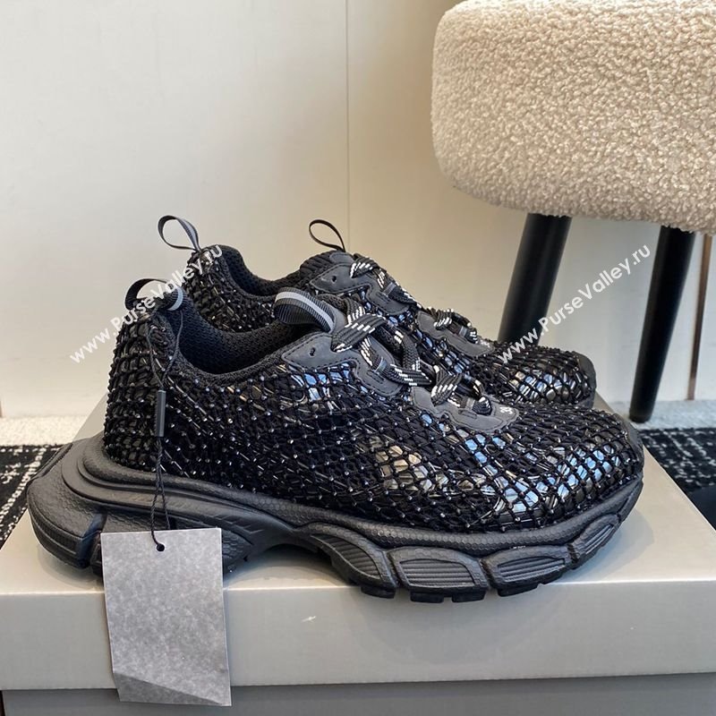 Balenciaga 3XL Fishnet Sneakers in Strass Mesh Black 2025 0219 (KL-250219076)