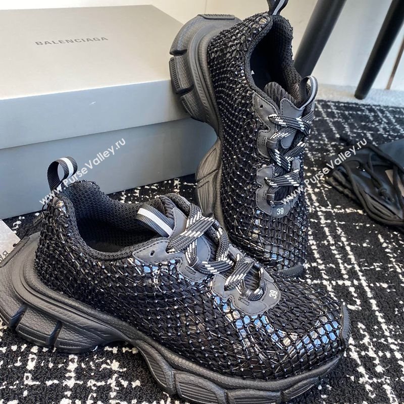 Balenciaga 3XL Fishnet Sneakers in Strass Mesh Black 2025 0219 (KL-250219076)