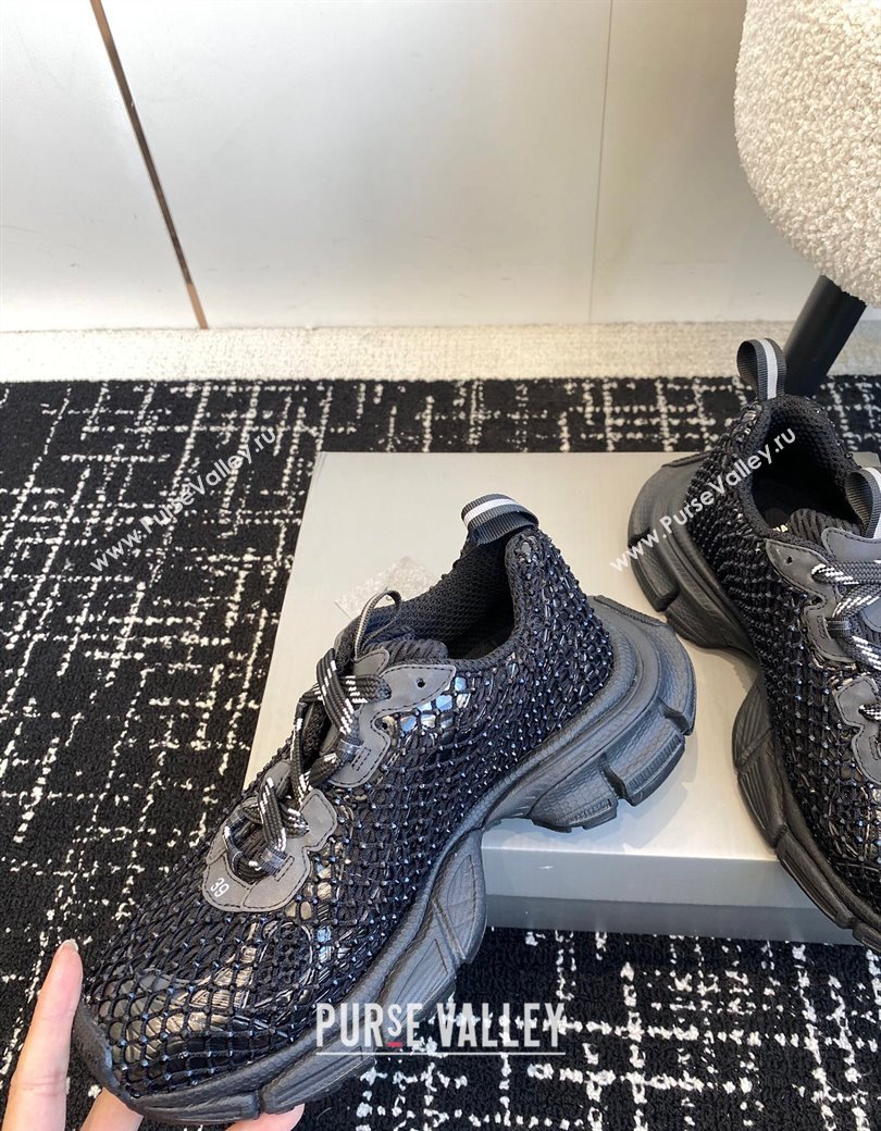 Balenciaga 3XL Fishnet Sneakers in Strass Mesh Black 2025 0219 (KL-250219076)