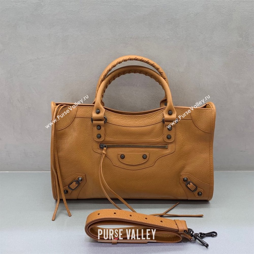 Balenciaga Le City Medium Bag in Camel Brown Arena Storico lambskin leather 2025 0926 (JM-250926109)