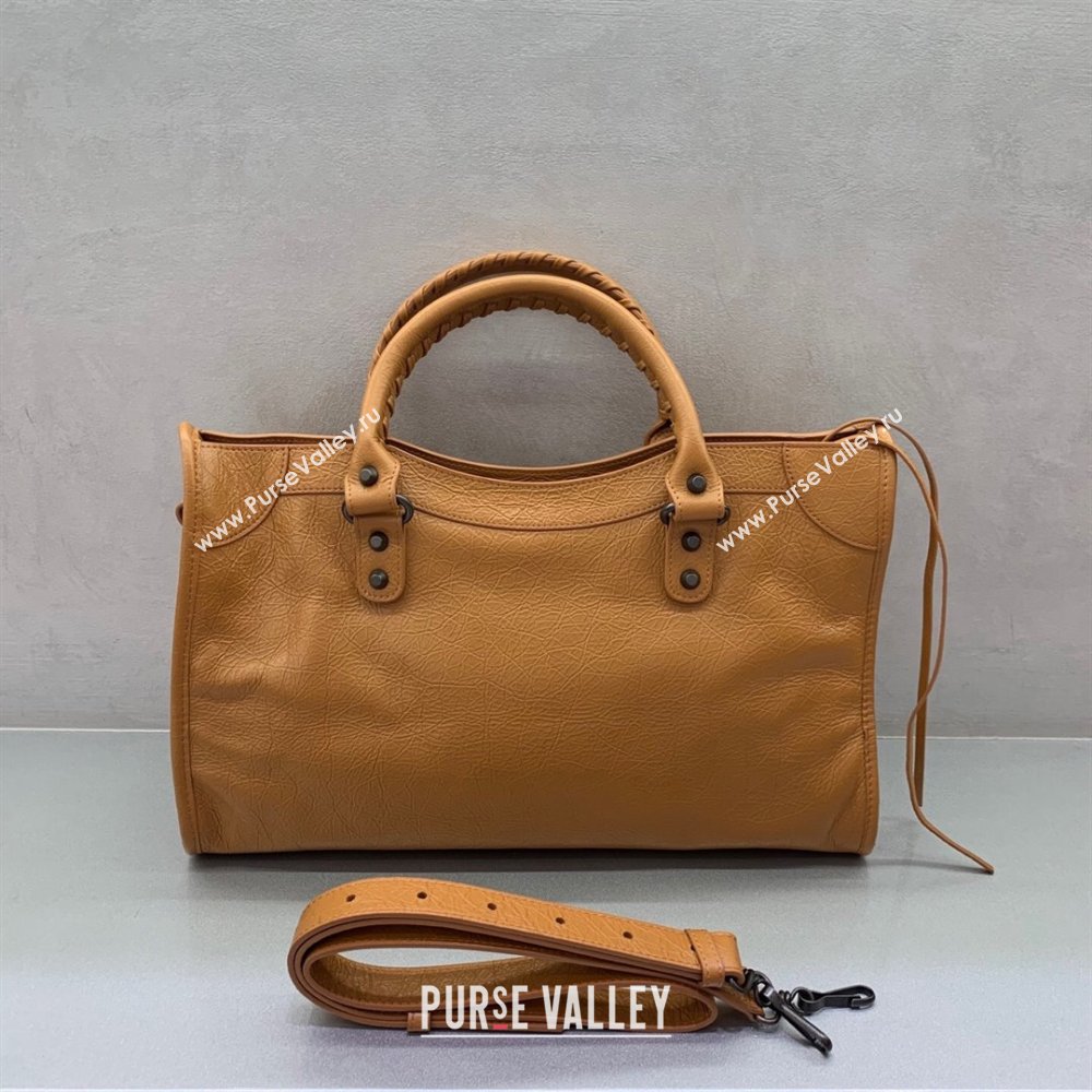 Balenciaga Le City Medium Bag in Camel Brown Arena Storico lambskin leather 2025 0926 (JM-250926109)