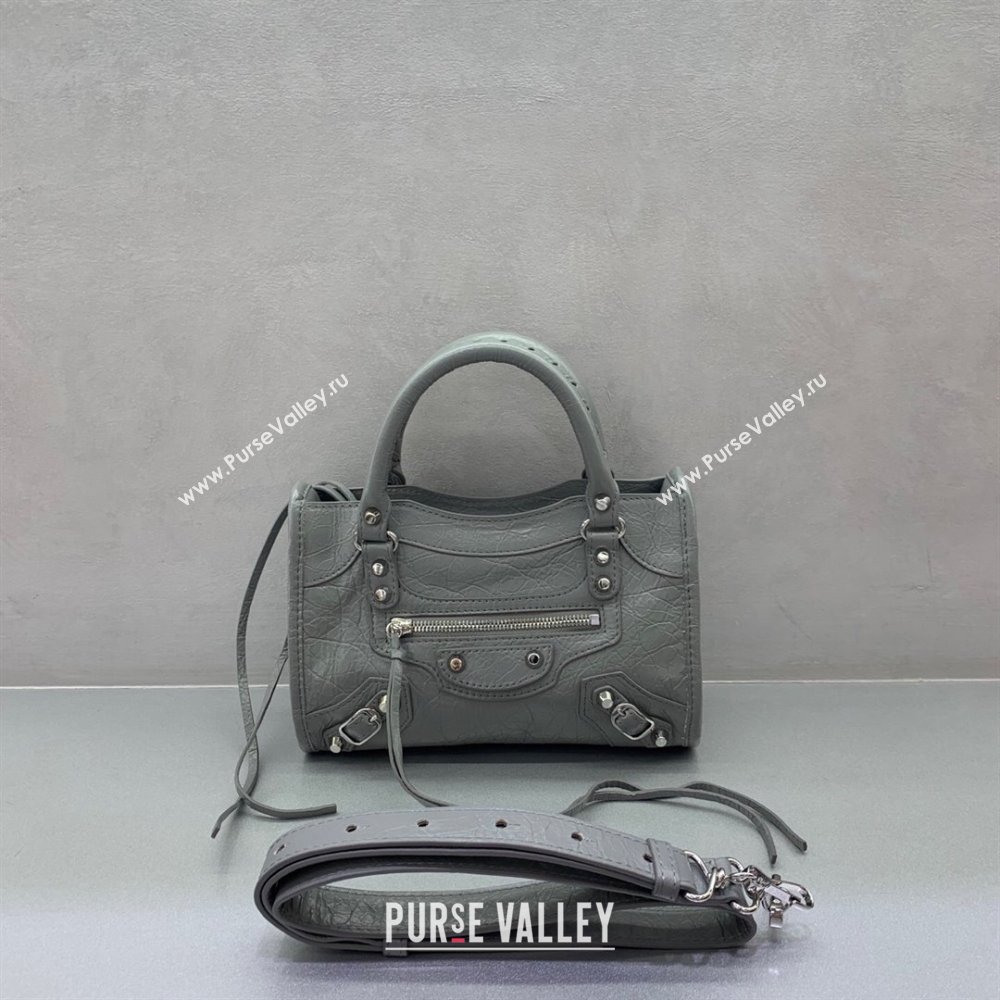 Balenciaga Le City Mini Bag in Grey Arena Storico lambskin 2025 0926 (JM-250926116)