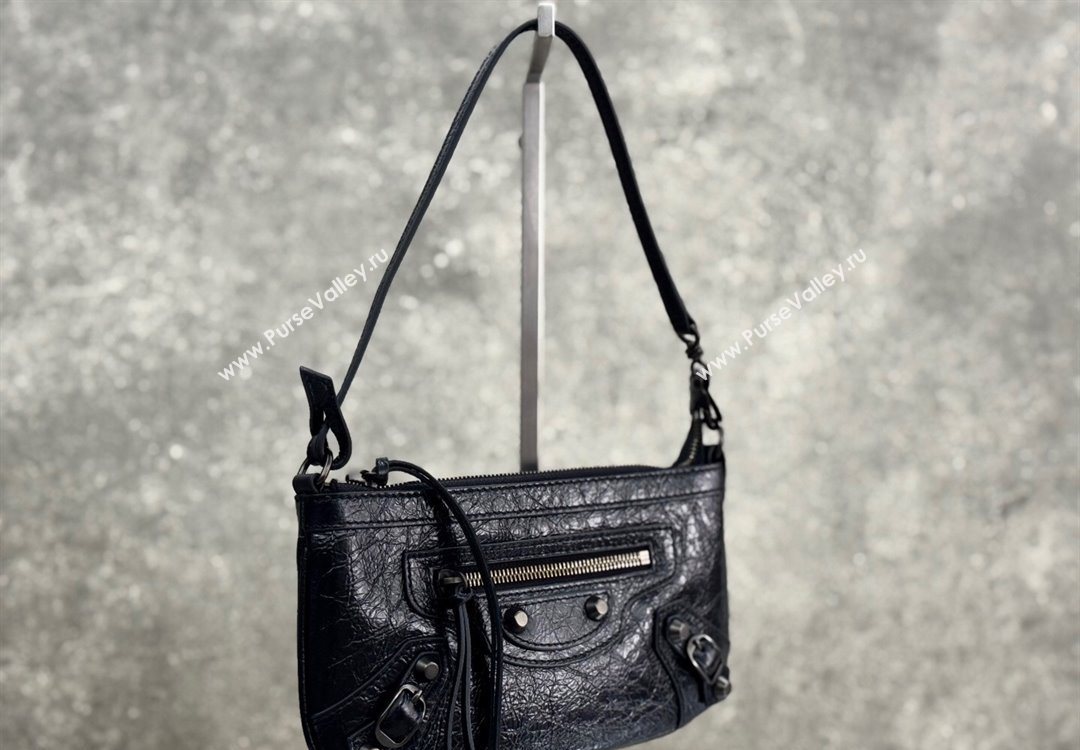 Balenciaga Le City Pouch Bag On Strap in Arena Storico Lambskin Black 2025 0904 (JM-251120107)