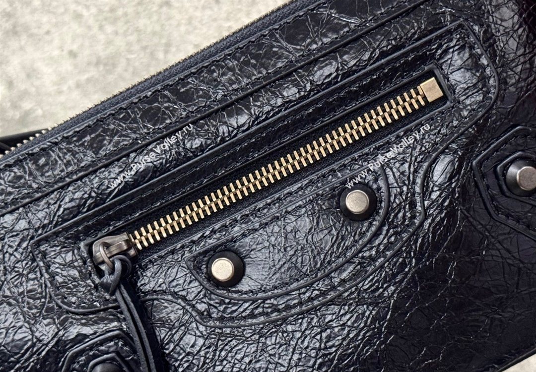 Balenciaga Le City Pouch Bag On Strap in Arena Storico Lambskin Black 2025 0904 (JM-251120107)