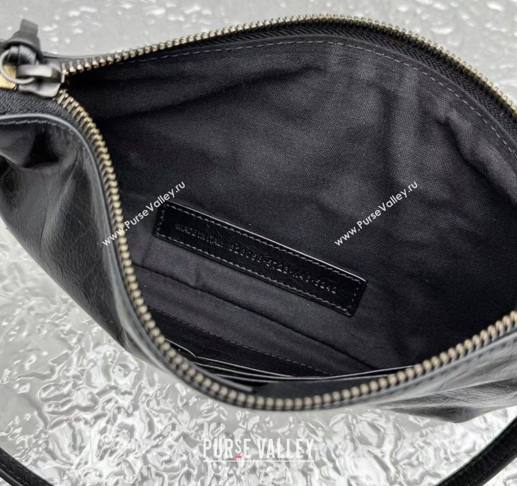 Balenciaga Le City Moto Small Shoulder Bag in Arena Storico Lambskin Black 2025 92601 (JM-251120102)