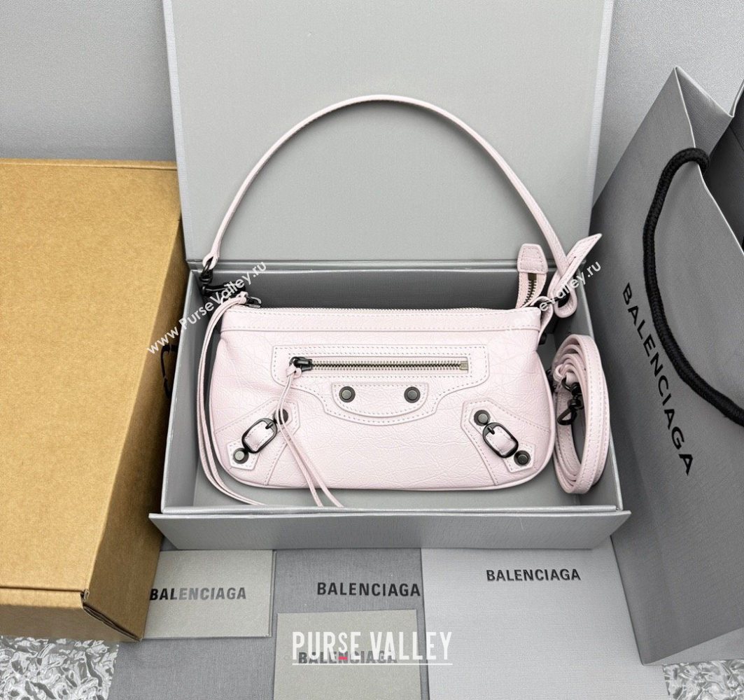 Balenciaga Le City Moto Small Shoulder Bag in Arena Storico Lambskin Petal Pink 2025 92601 (JM-251120103)