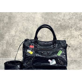 Balenciaga Le City Bag Small in black Arena Storico lambskin with printed stickers 2025 0623 (JM-251120115)