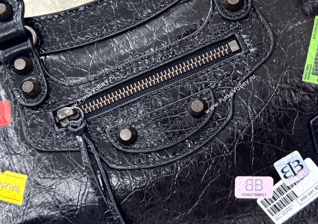 Balenciaga Le City Bag Small in black Arena Storico lambskin with printed stickers 2025 0623 (JM-251120115)