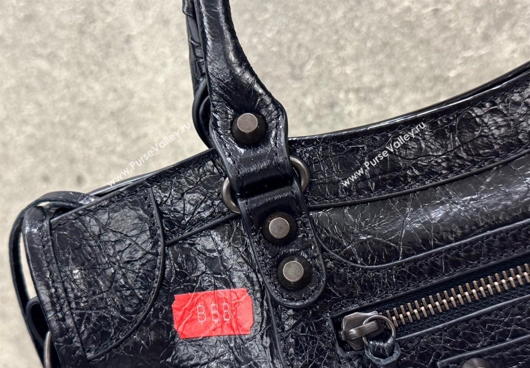Balenciaga Le City Bag Small in black Arena Storico lambskin with printed stickers 2025 0623 (JM-251120115)