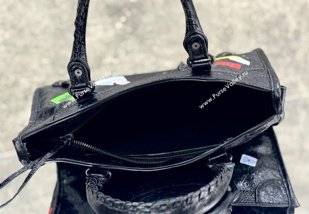 Balenciaga Le City Bag Small in black Arena Storico lambskin with printed stickers 2025 0623 (JM-251120115)
