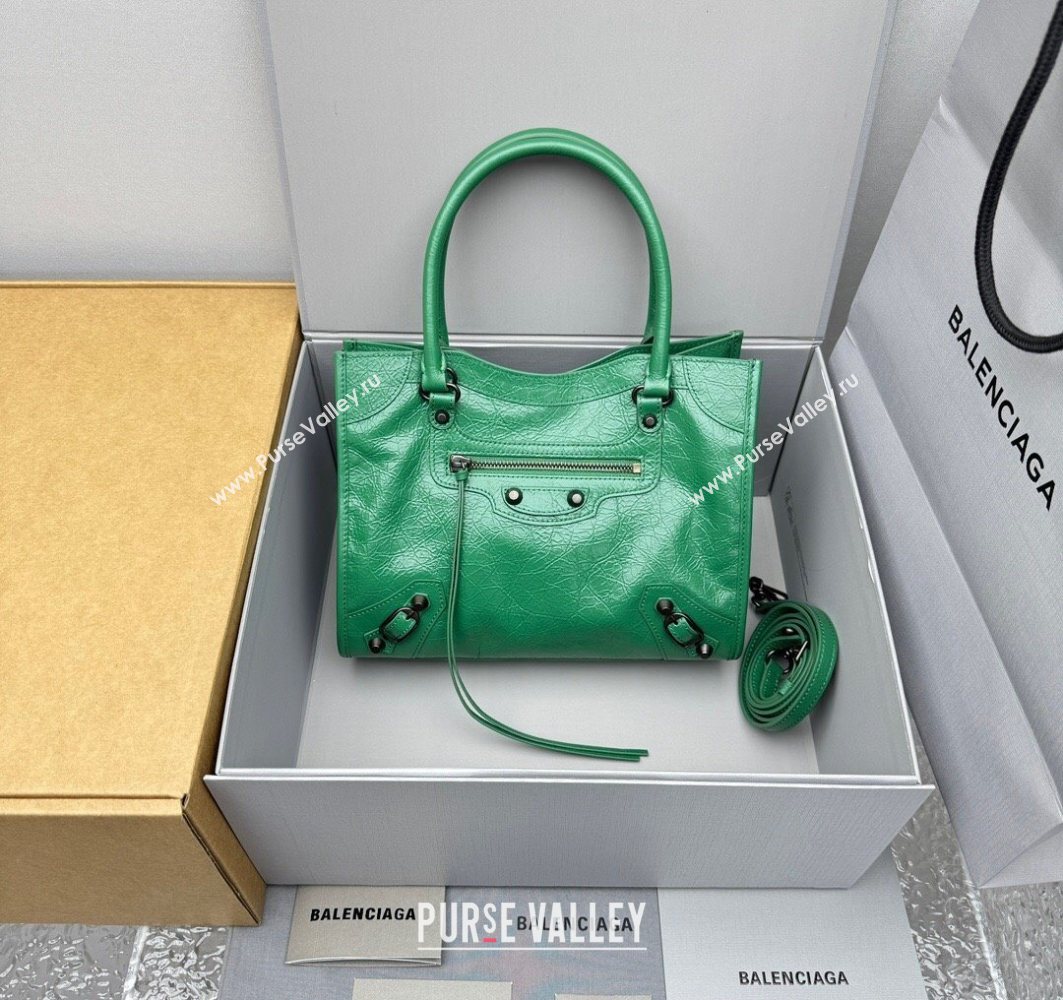Balenciaga Le City Tote Bag Small in Arena Storico Lambskin Green 2025 1029 (JM-251120112)