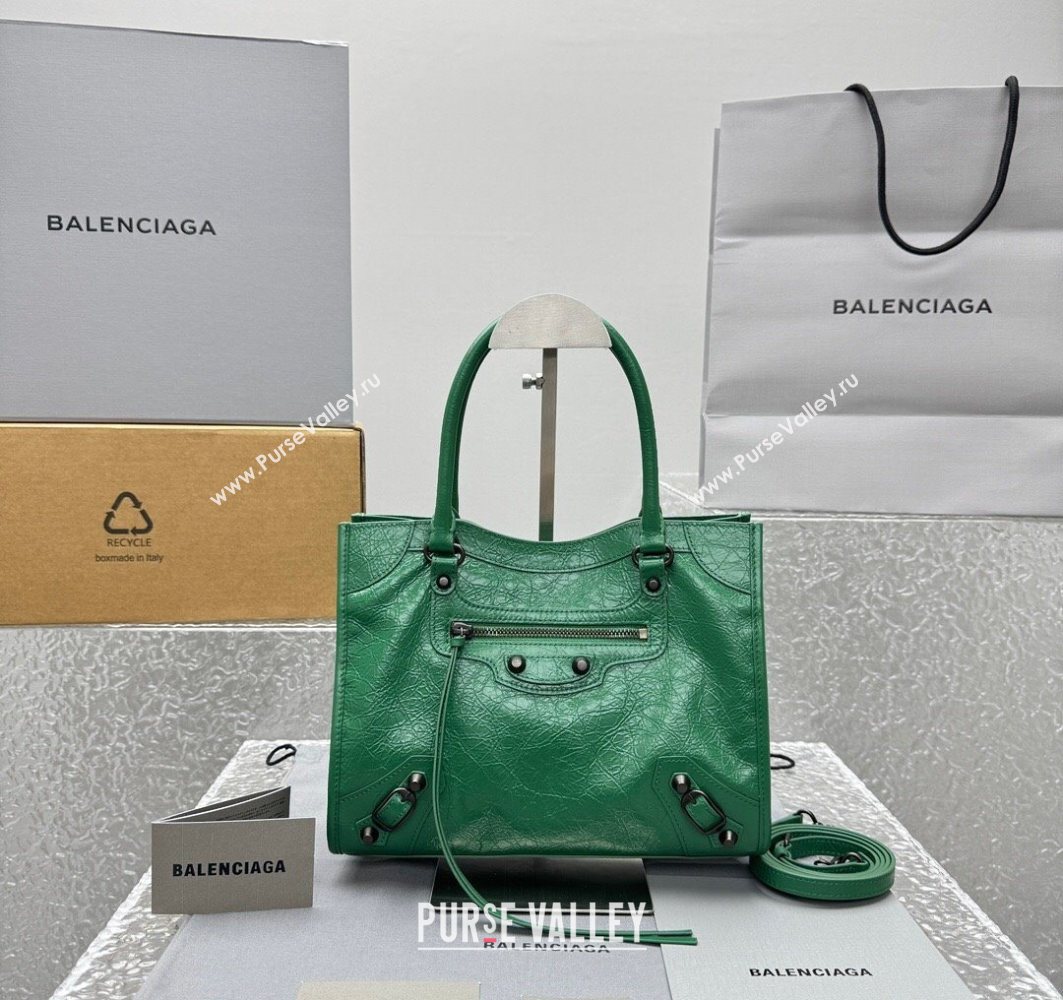 Balenciaga Le City Tote Bag Small in Arena Storico Lambskin Green 2025 1029 (JM-251120112)