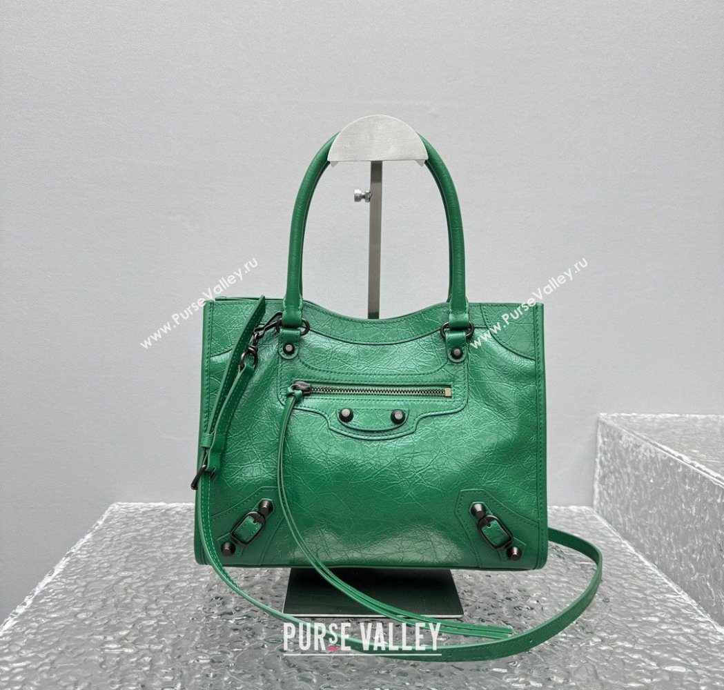 Balenciaga Le City Tote Bag Small in Arena Storico Lambskin Green 2025 1029 (JM-251120112)