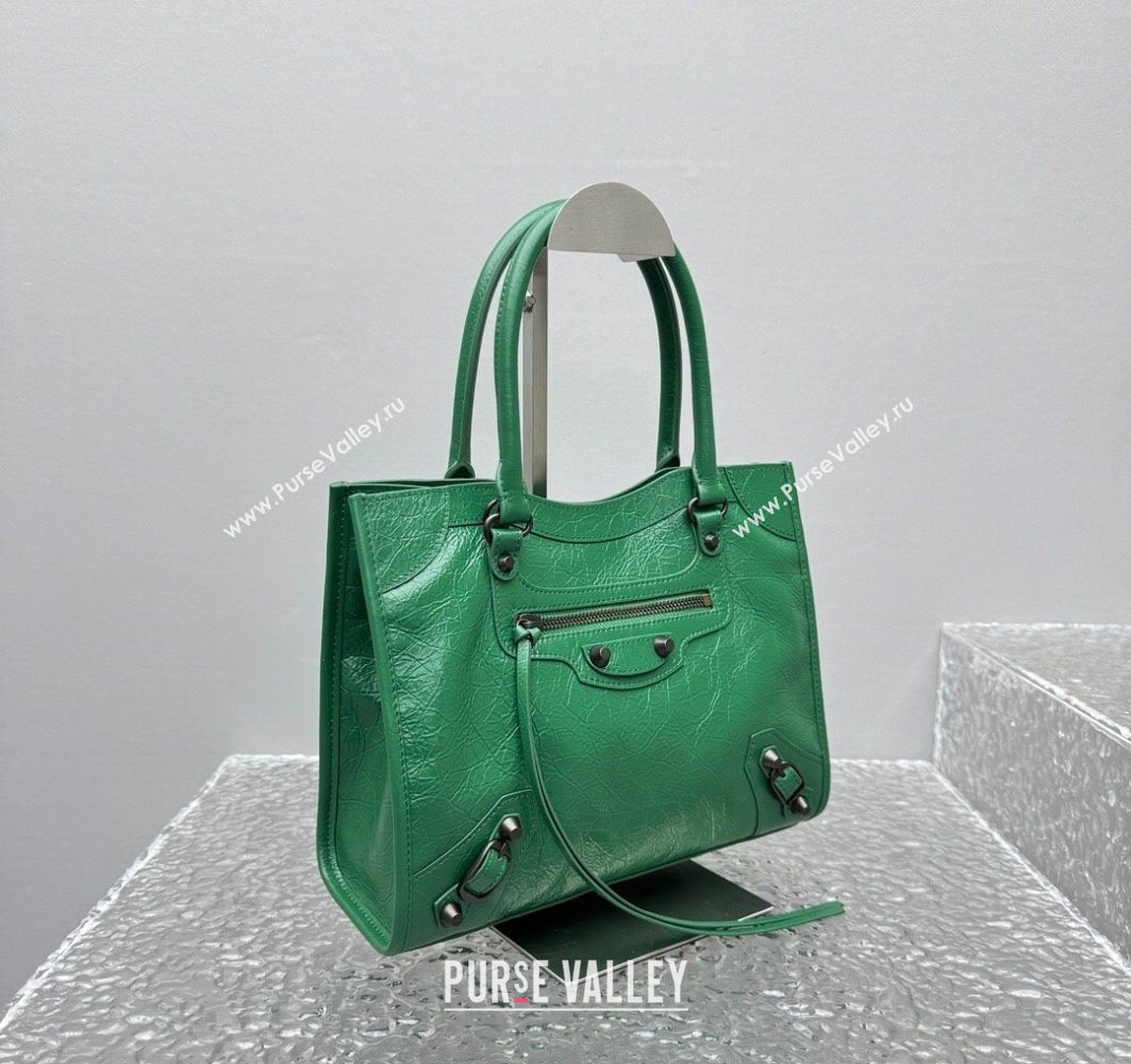 Balenciaga Le City Tote Bag Small in Arena Storico Lambskin Green 2025 1029 (JM-251120112)