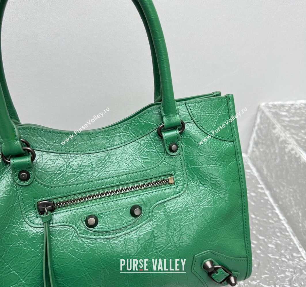 Balenciaga Le City Tote Bag Small in Arena Storico Lambskin Green 2025 1029 (JM-251120112)