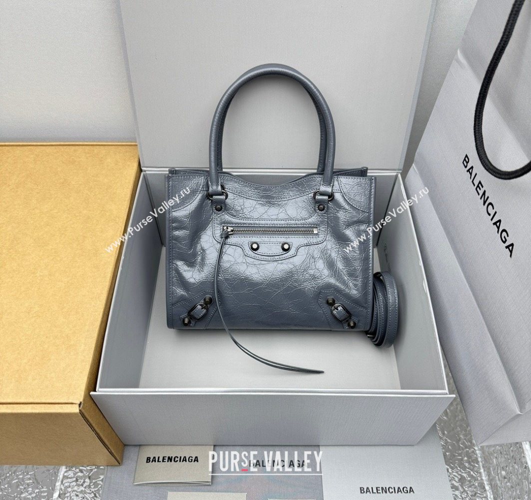 Balenciaga Le City Tote Bag Small in Arena Storico Lambskin Grey 2025 1029 (JM-251120113)