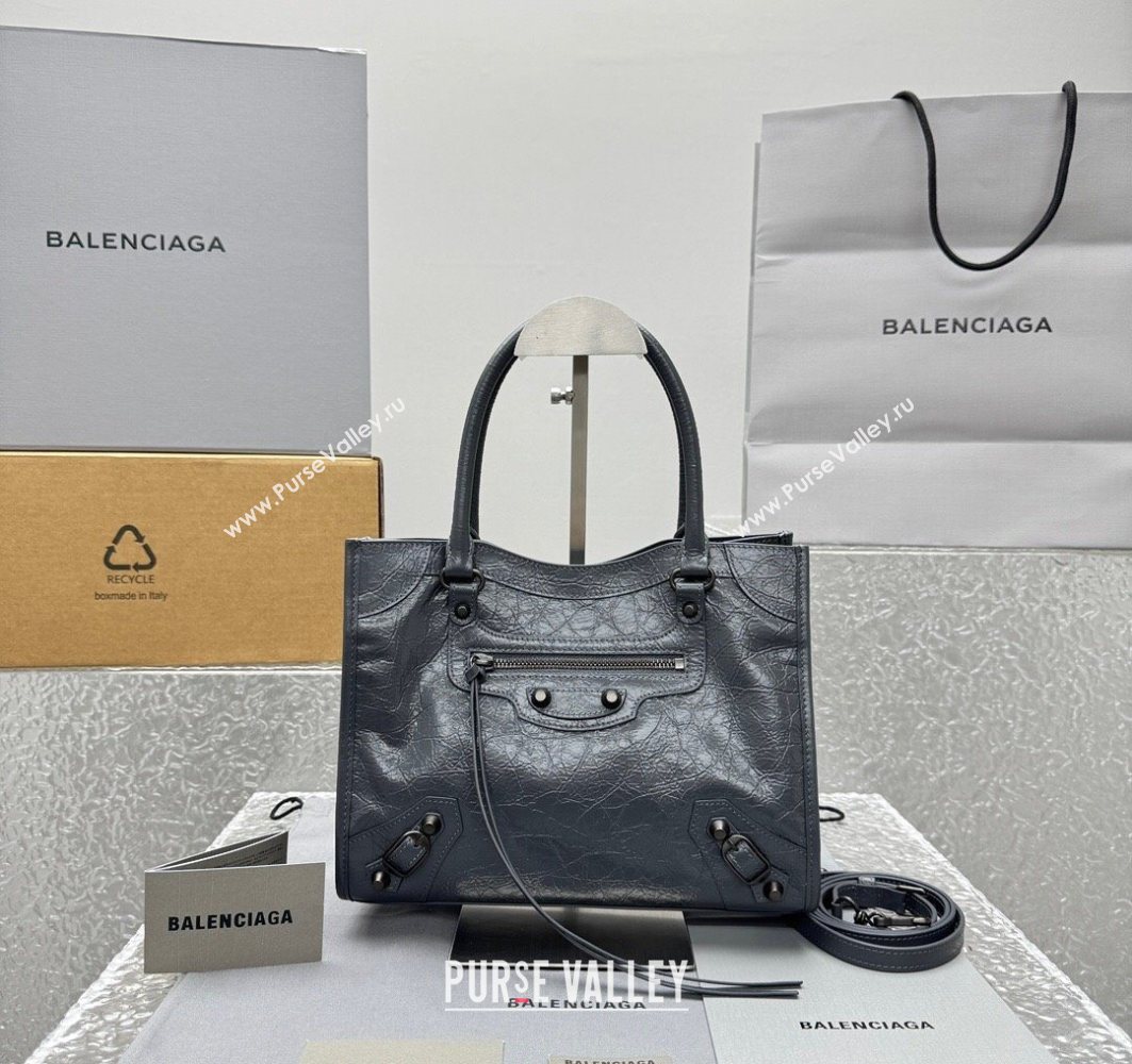 Balenciaga Le City Tote Bag Small in Arena Storico Lambskin Grey 2025 1029 (JM-251120113)