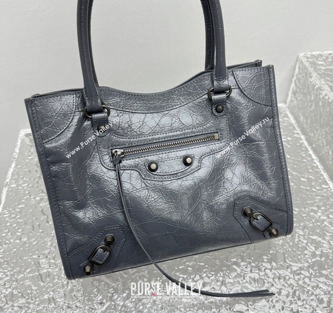 Balenciaga Le City Tote Bag Small in Arena Storico Lambskin Grey 2025 1029 (JM-251120113)