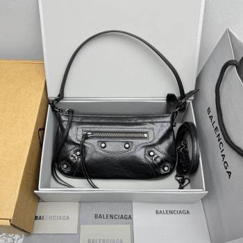 Balenciaga Le City Moto Small Shoulder Bag in Arena Storico Lambskin Black 2025 92601 (JM-251120102)