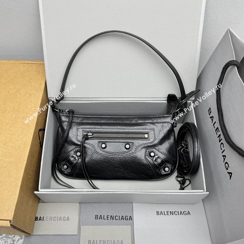 Balenciaga Le City Moto Small Shoulder Bag in Arena Storico Lambskin Black 2025 92601 (JM-251120102)