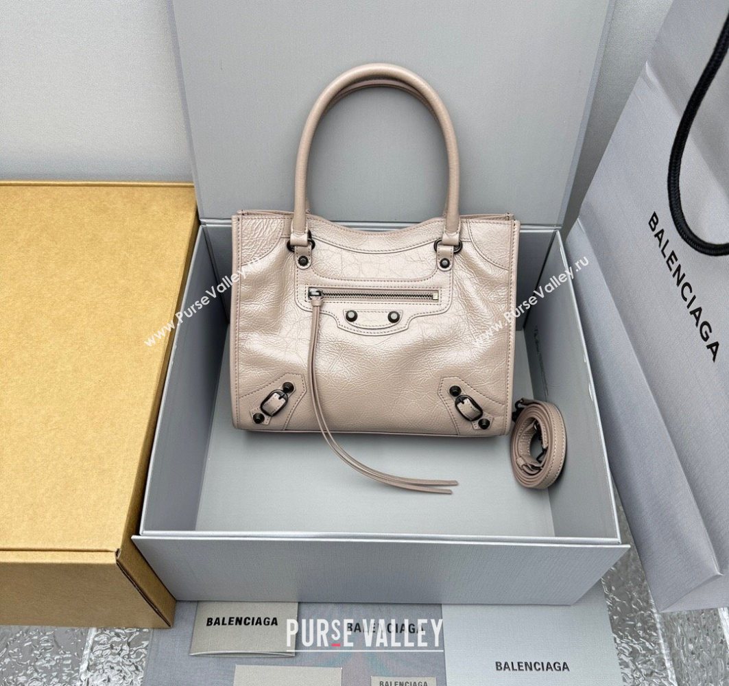 Balenciaga Le City Tote Bag Small in Arena Storico Lambskin Sesame Beige 2025 1029 (JM-251120114)