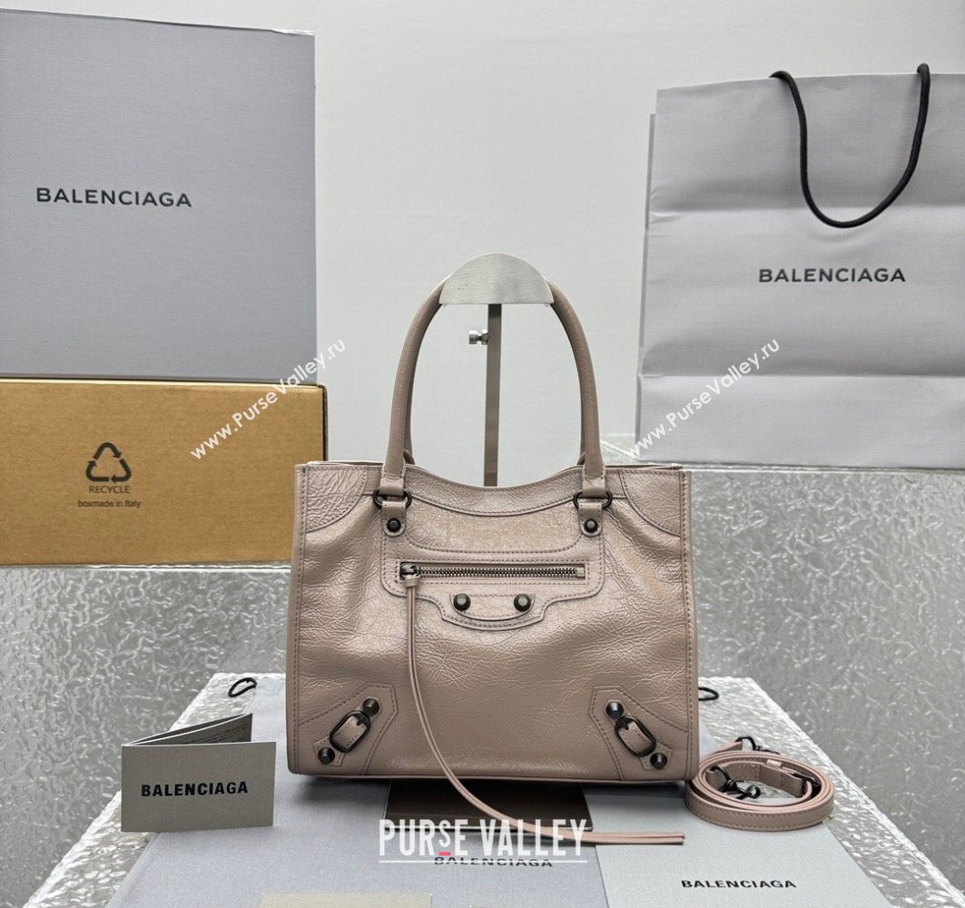 Balenciaga Le City Tote Bag Small in Arena Storico Lambskin Sesame Beige 2025 1029 (JM-251120114)
