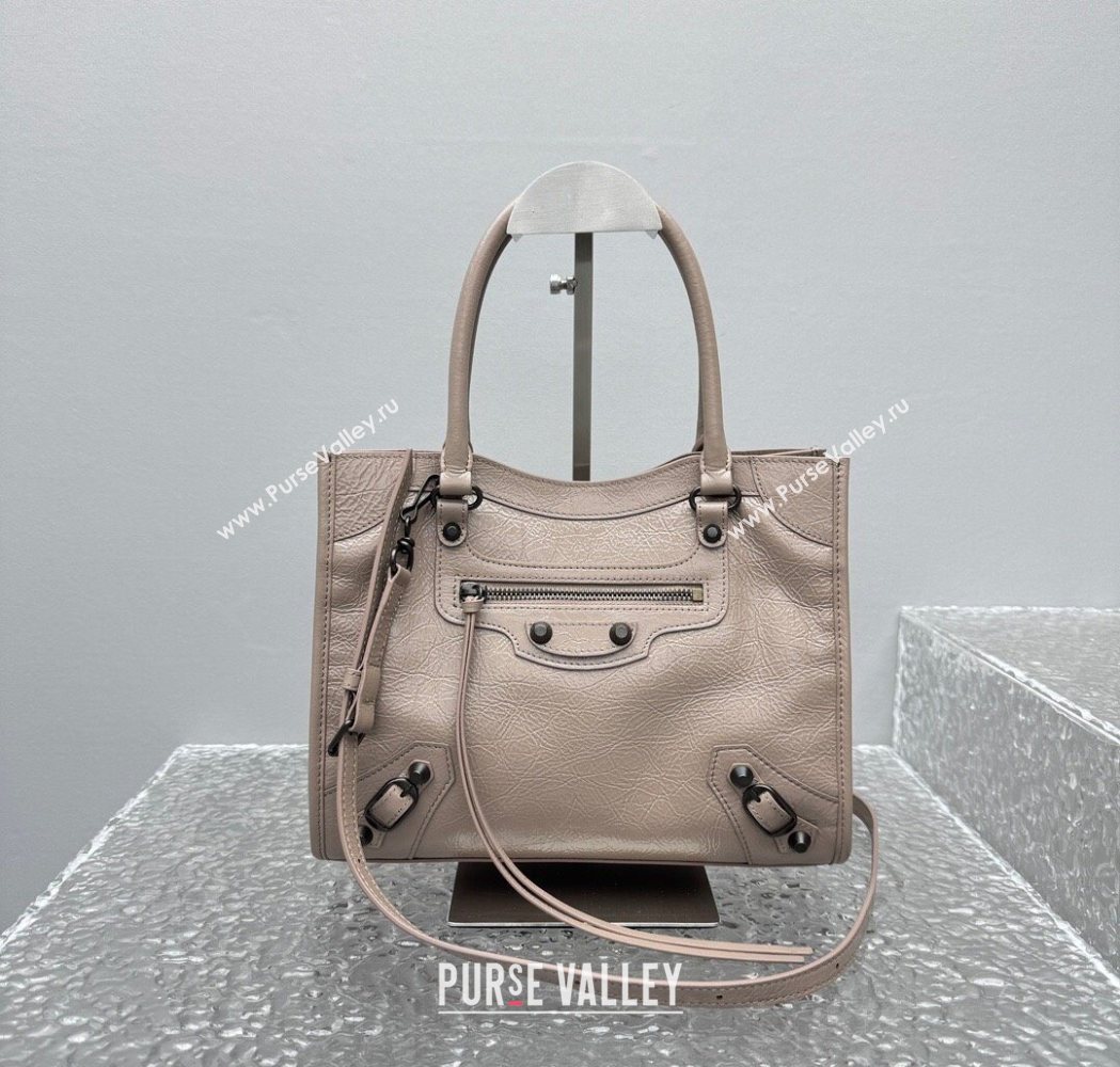 Balenciaga Le City Tote Bag Small in Arena Storico Lambskin Sesame Beige 2025 1029 (JM-251120114)