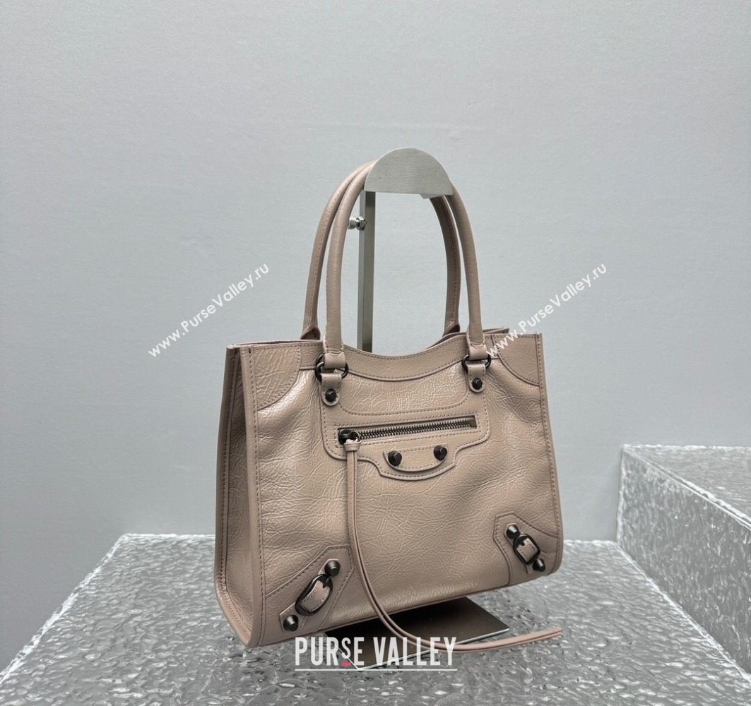 Balenciaga Le City Tote Bag Small in Arena Storico Lambskin Sesame Beige 2025 1029 (JM-251120114)