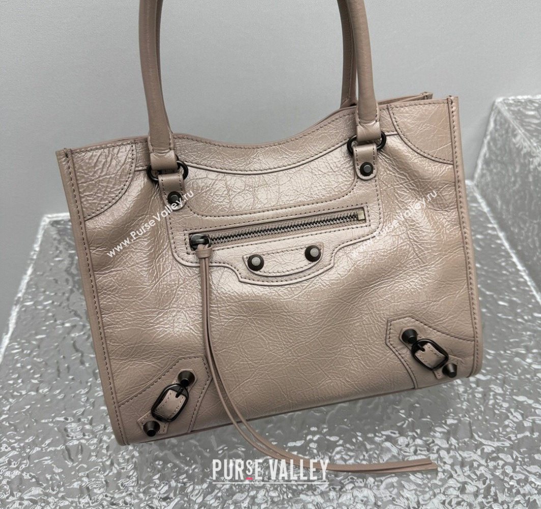 Balenciaga Le City Tote Bag Small in Arena Storico Lambskin Sesame Beige 2025 1029 (JM-251120114)