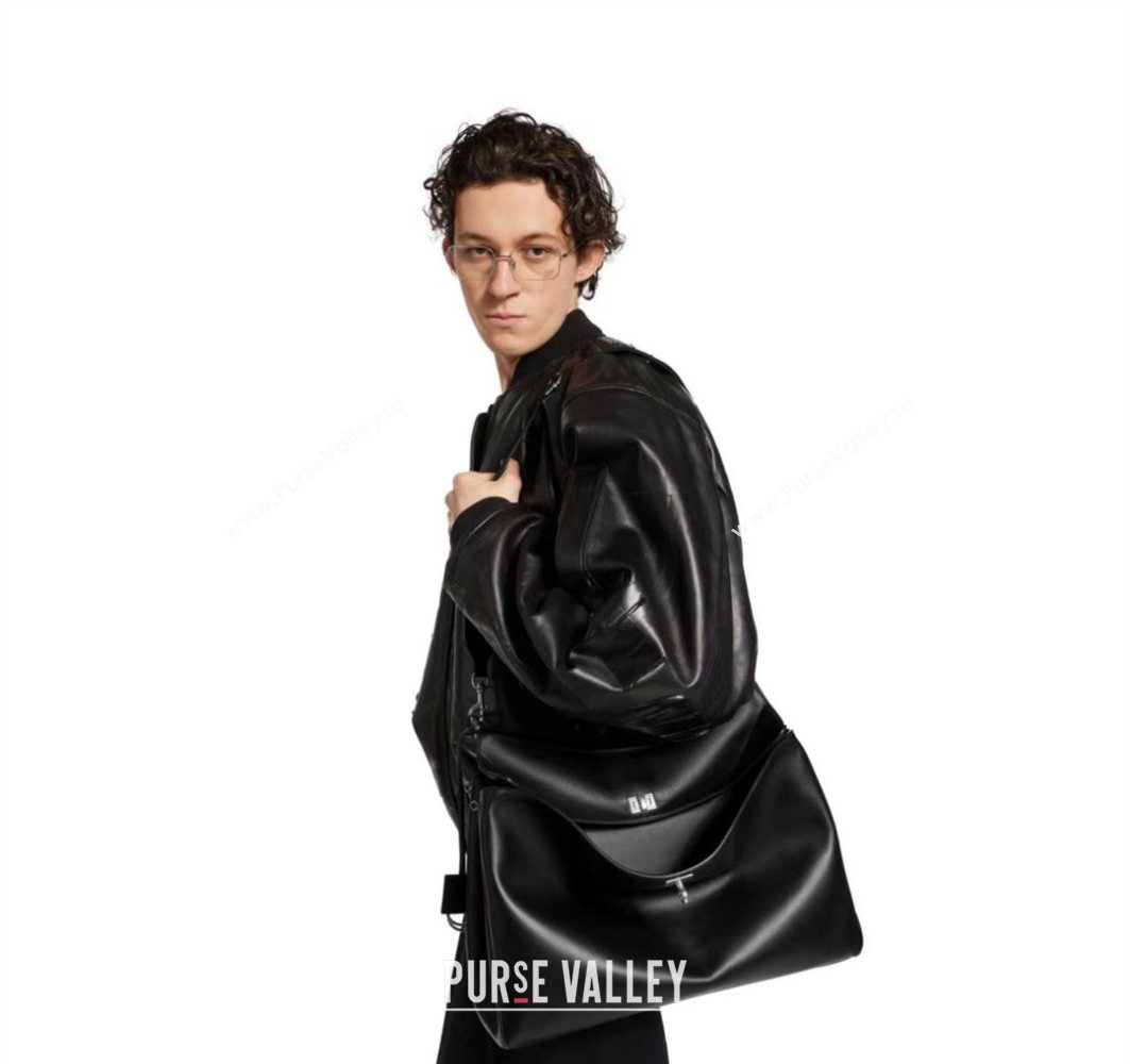 Balenciaga Mens Rodeo Messenger Bag in black smooth calfskin, aged-silver hardware 2025 (JM-251120116)