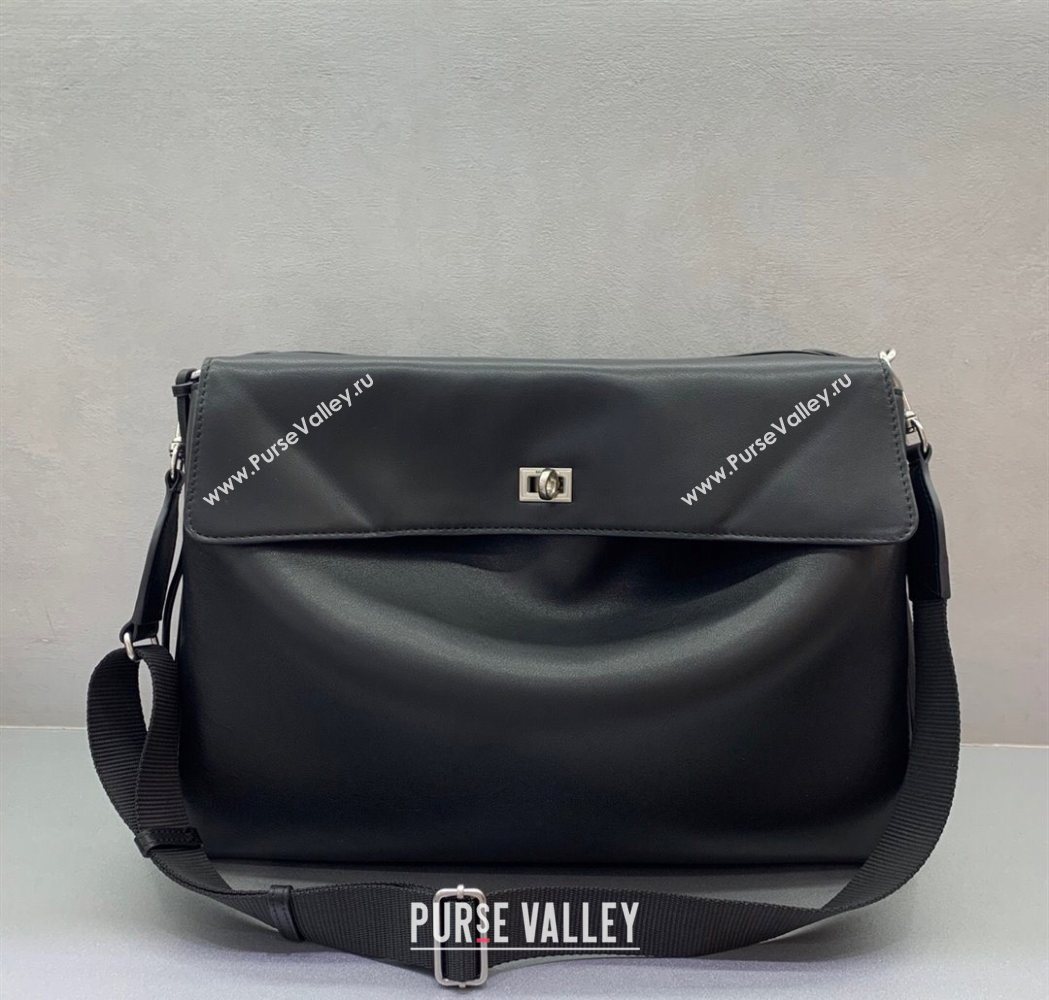 Balenciaga Mens Rodeo Messenger Bag in black smooth calfskin, aged-silver hardware 2025 (JM-251120116)