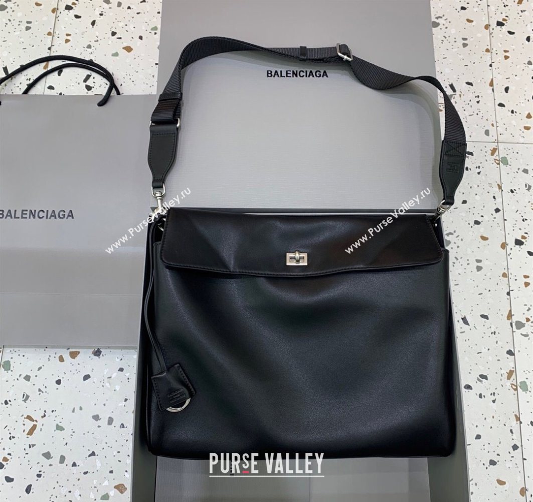 Balenciaga Mens Rodeo Messenger Bag in black smooth calfskin, aged-silver hardware 2025 (JM-251120116)
