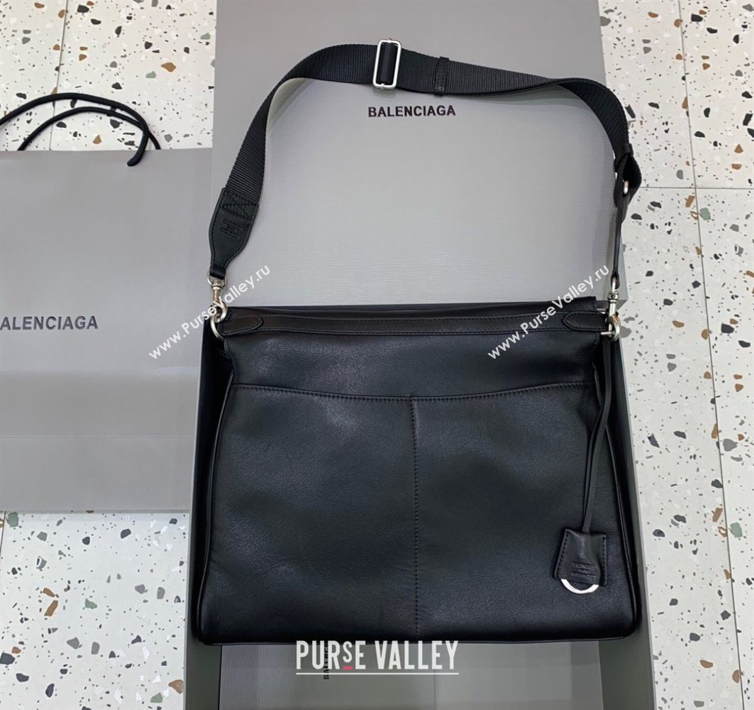 Balenciaga Mens Rodeo Messenger Bag in black smooth calfskin, aged-silver hardware 2025 (JM-251120116)