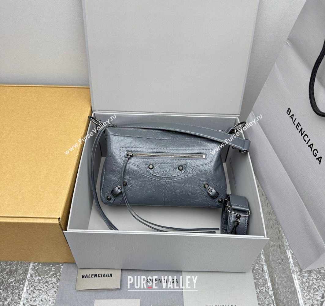Balenciaga Le City Moto Small Shoulder Bag in Arena Storico Lambskin Grey 2025 92601 (JM-251120104)