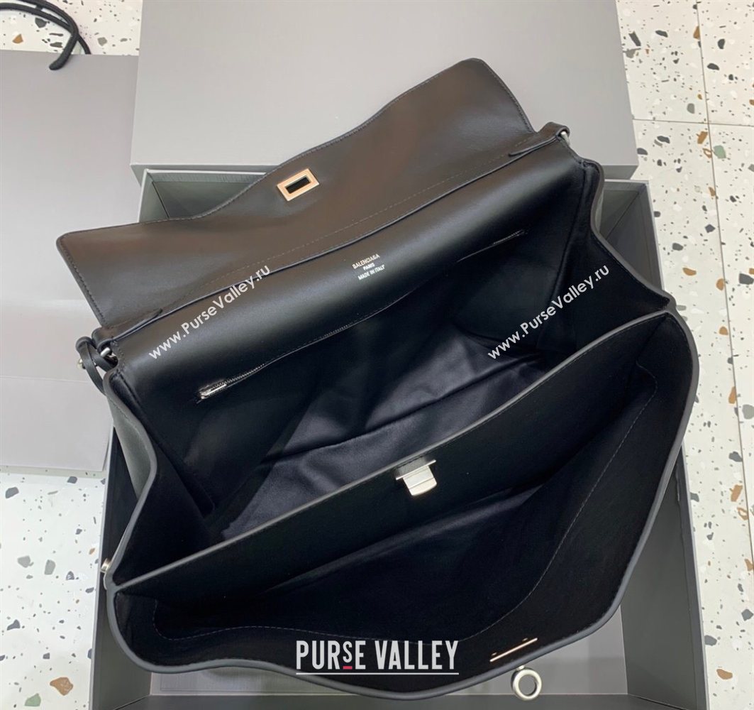 Balenciaga Mens Rodeo Messenger Bag in black smooth calfskin, aged-silver hardware 2025 (JM-251120116)