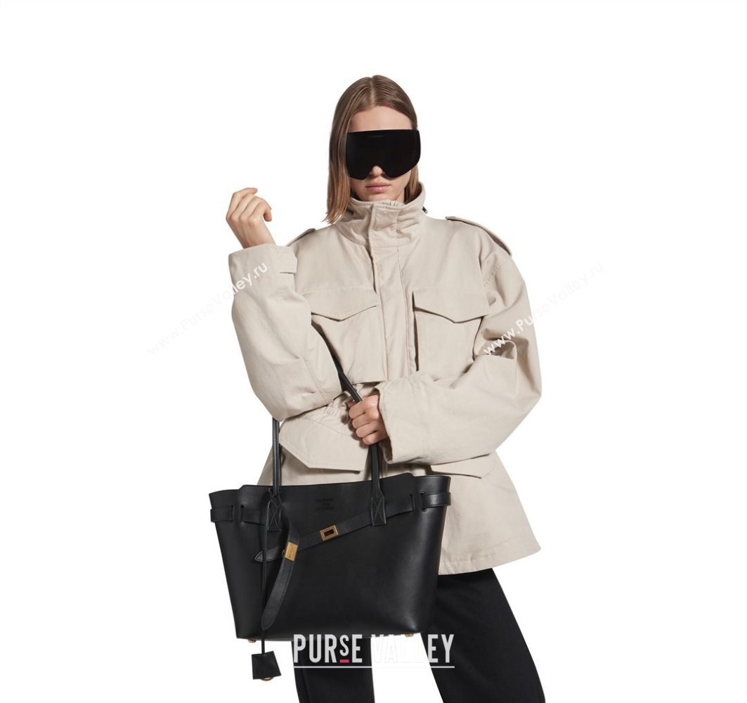 Balenciaga Bel Air Tote Bag Medium in black smooth calfskin, aged-gold hardware 2025 1120 (JM-251120117)