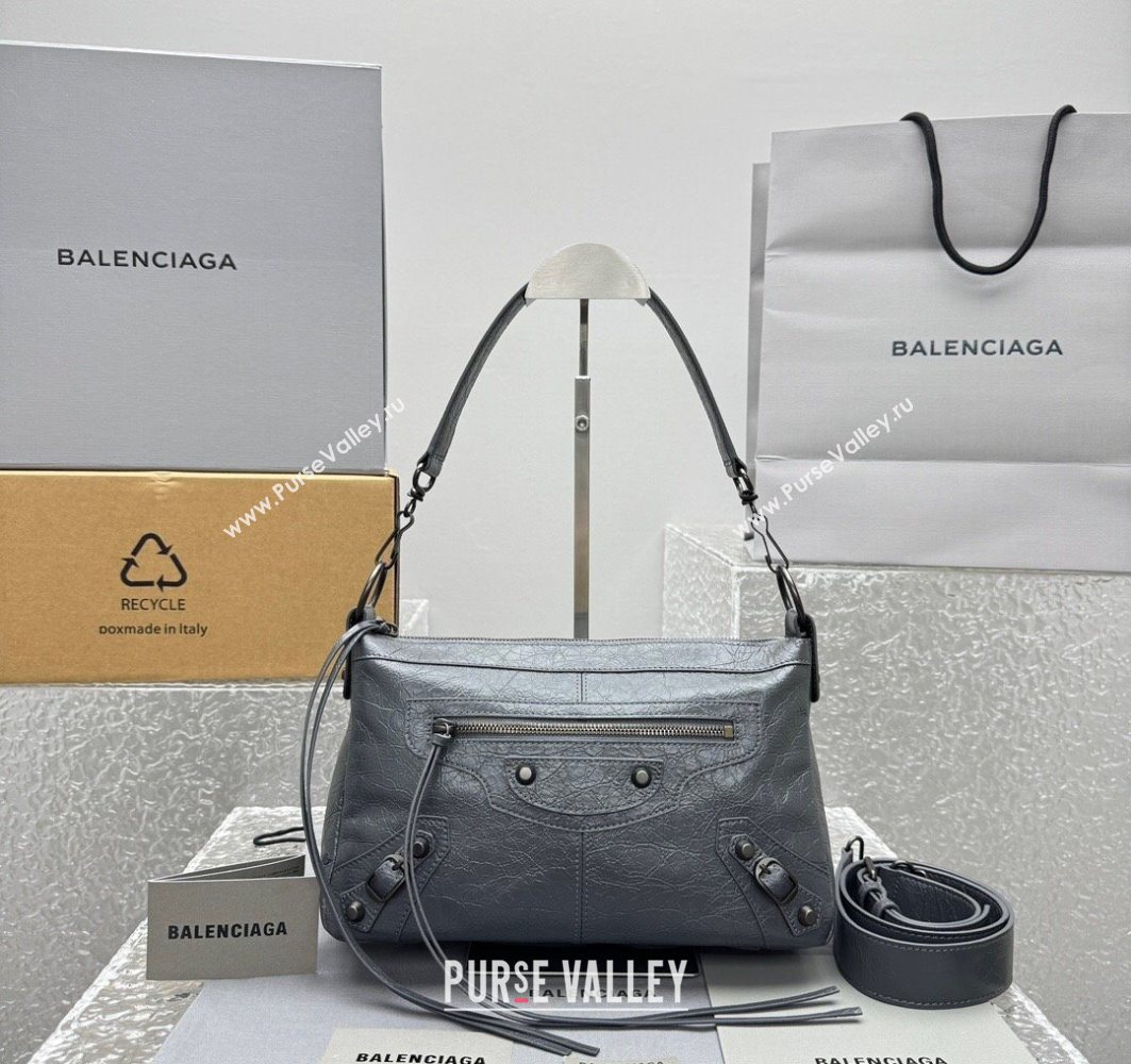 Balenciaga Le City Moto Small Shoulder Bag in Arena Storico Lambskin Grey 2025 92601 (JM-251120104)