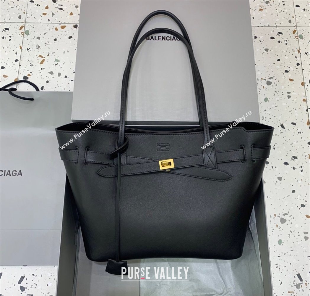 Balenciaga Bel Air Tote Bag Medium in black smooth calfskin, aged-gold hardware 2025 1120 (JM-251120117)
