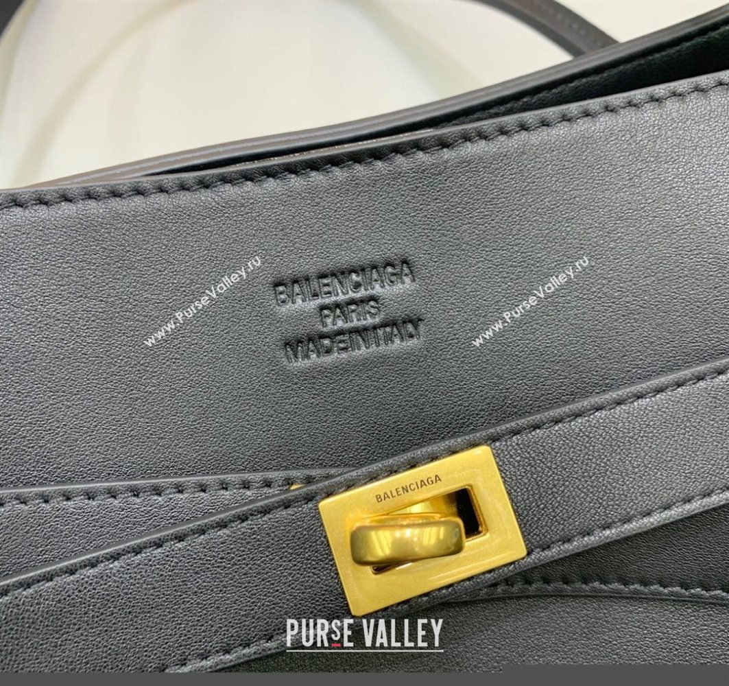 Balenciaga Bel Air Tote Bag Medium in black smooth calfskin, aged-gold hardware 2025 1120 (JM-251120117)