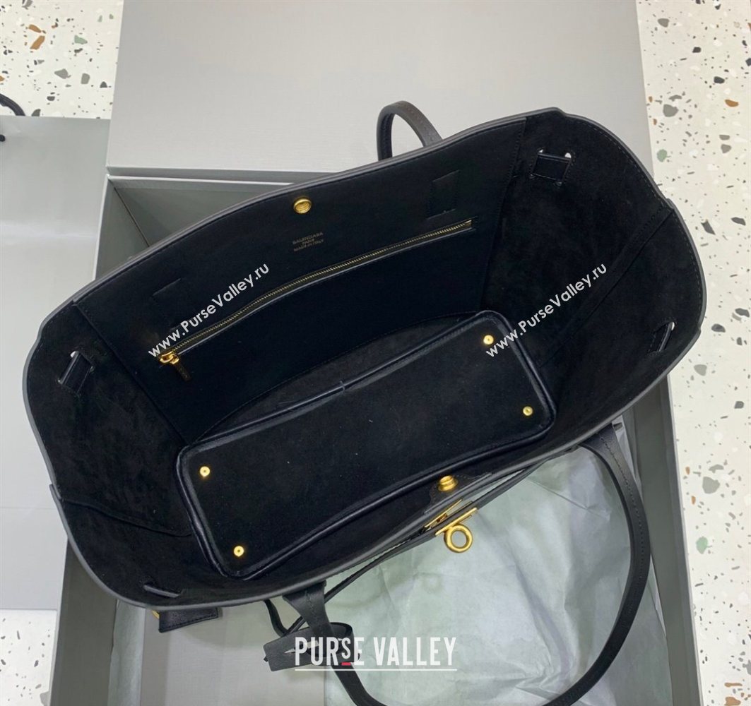 Balenciaga Bel Air Tote Bag Medium in black smooth calfskin, aged-gold hardware 2025 1120 (JM-251120117)