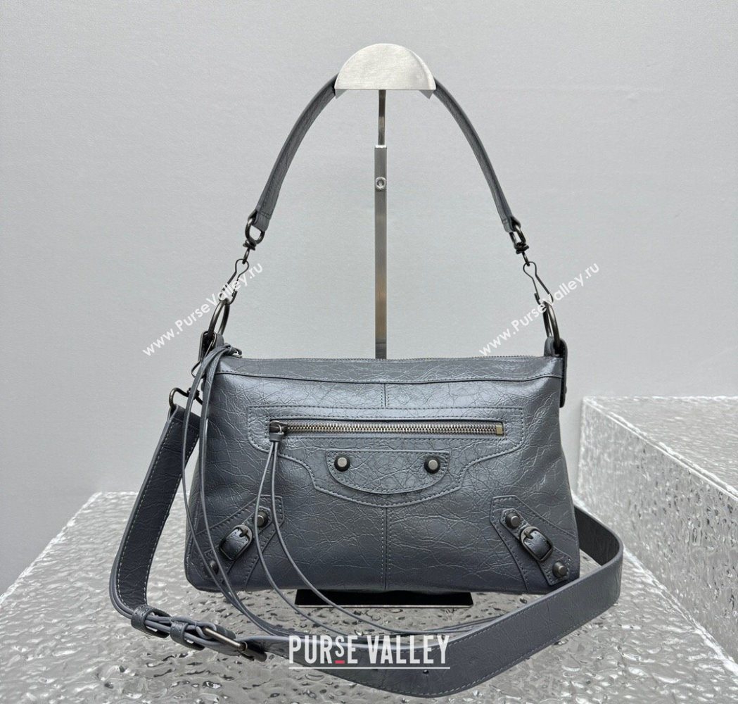 Balenciaga Le City Moto Small Shoulder Bag in Arena Storico Lambskin Grey 2025 92601 (JM-251120104)