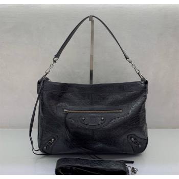Balenciaga Le City Moto Medium Shoulder Bag in Arena Storico Lambskin Black 2025 92601 (JM-251120106)