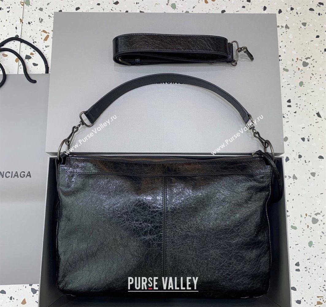 Balenciaga Le City Moto Medium Shoulder Bag in Arena Storico Lambskin Black 2025 92601 (JM-251120106)